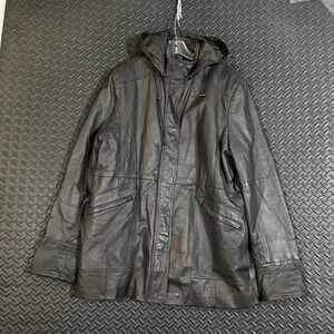 Phase‎ Two Black Leather Quilted Lined Hooded Jacket Mens Size 1X1X